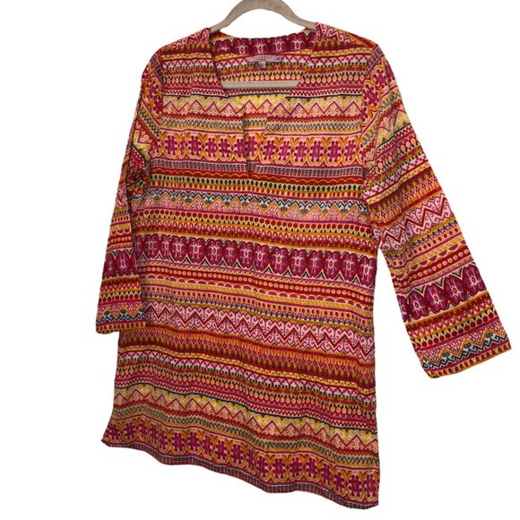 calypso st barth pink orange intricate print kurti cotton tunic top XS - Picture 1 of 5